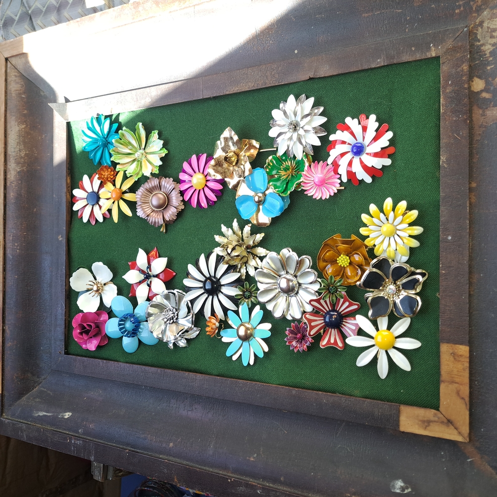 Green and White Floral Jewelry Art Piece